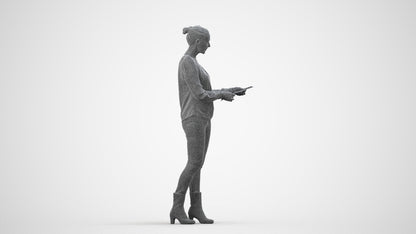 3D people model woman business walking, scanned human for 3ds Max rendering, wireframe side view
