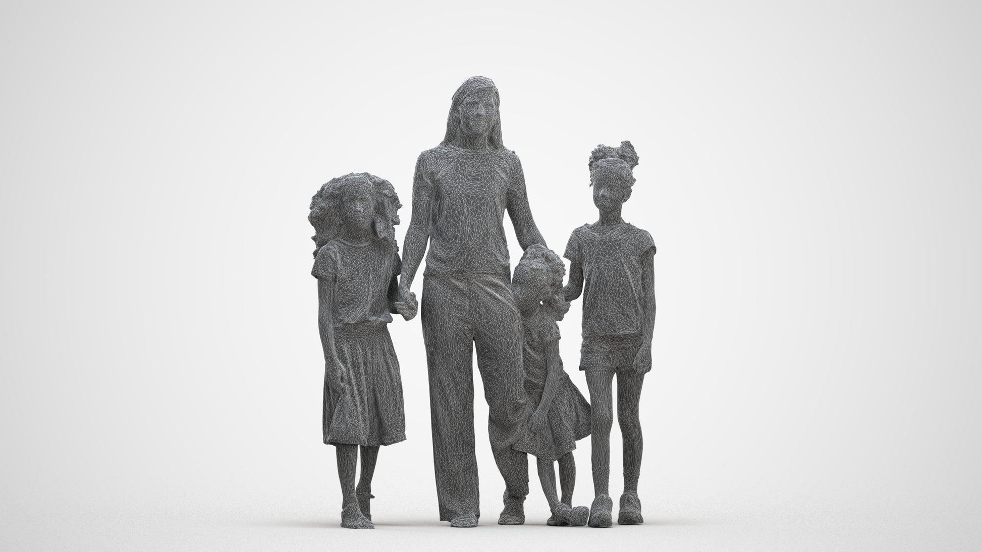 3D scanned girl kids casual, photorealistic archviz people for Enscape and SketchUp, three-quarter front view render