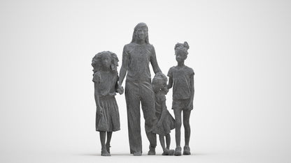 3D scanned girl kids casual, photorealistic archviz people for Enscape and SketchUp, three-quarter front view render
