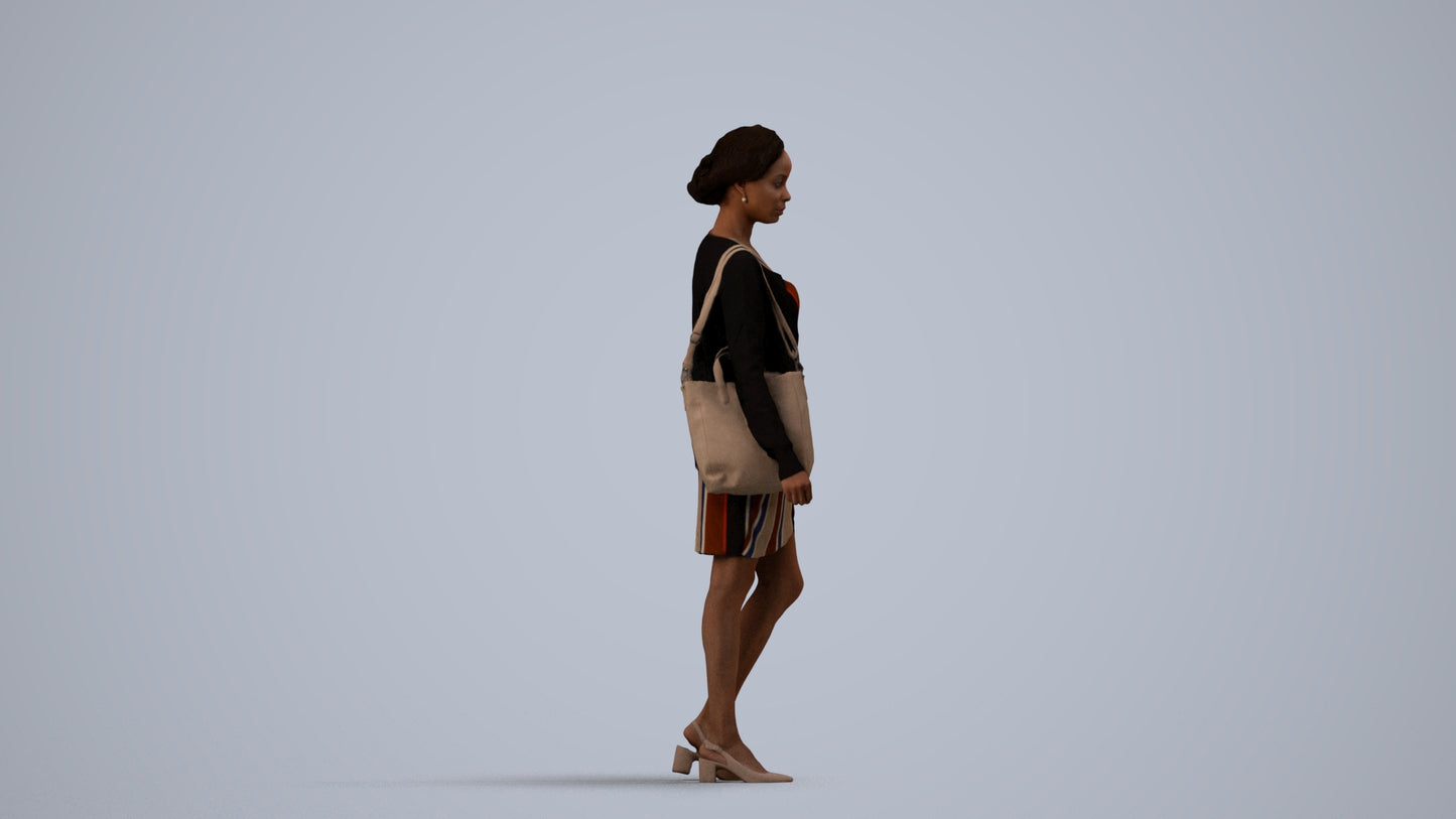 realistic 3D people woman casual walking, render-ready for V-Ray and Corona, FBX OBJ, side view render