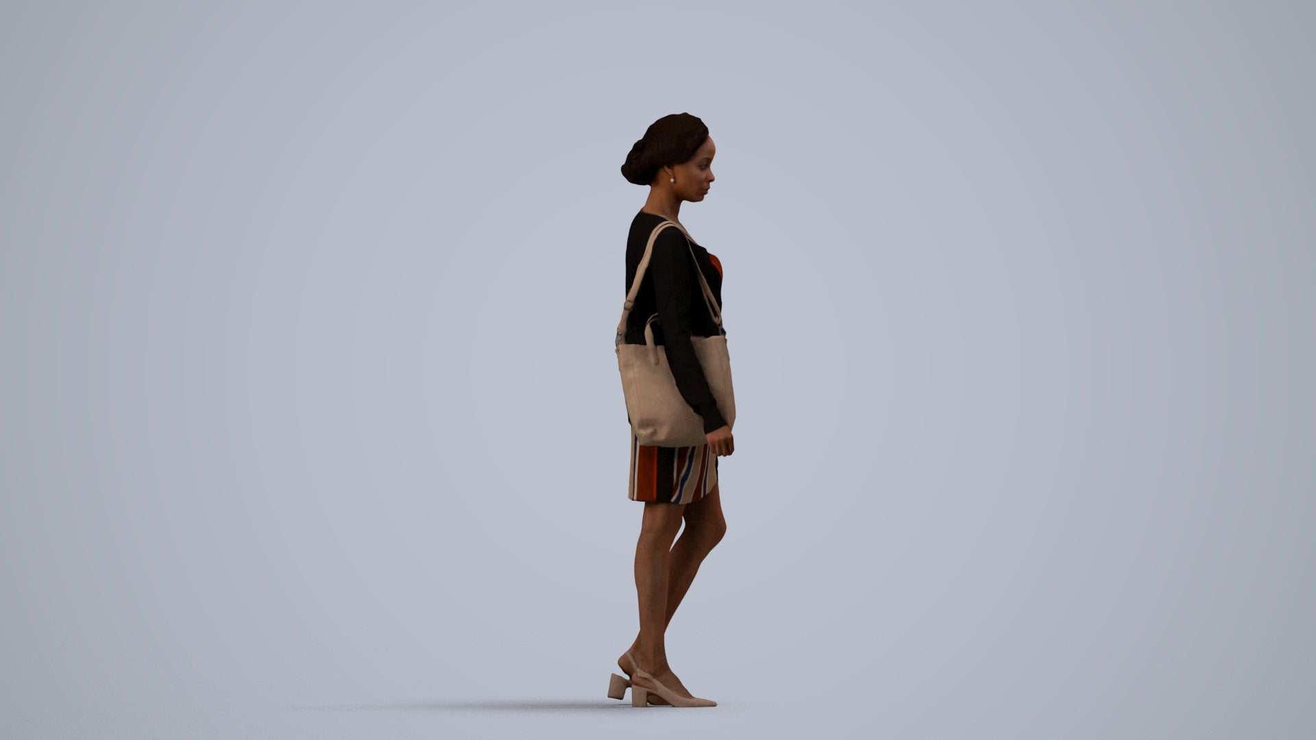realistic 3D people woman casual walking, render-ready for V-Ray and Corona, FBX OBJ, side view render