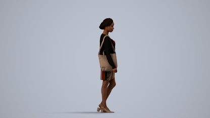 realistic 3D people woman casual walking, render-ready for V-Ray and Corona, FBX OBJ, side view render