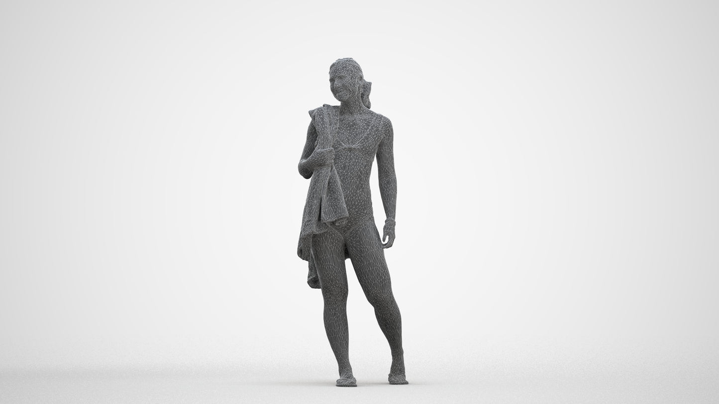 realistic 3D woman pool, scanned archviz people for Blender and 3ds Max, three-quarter front view render