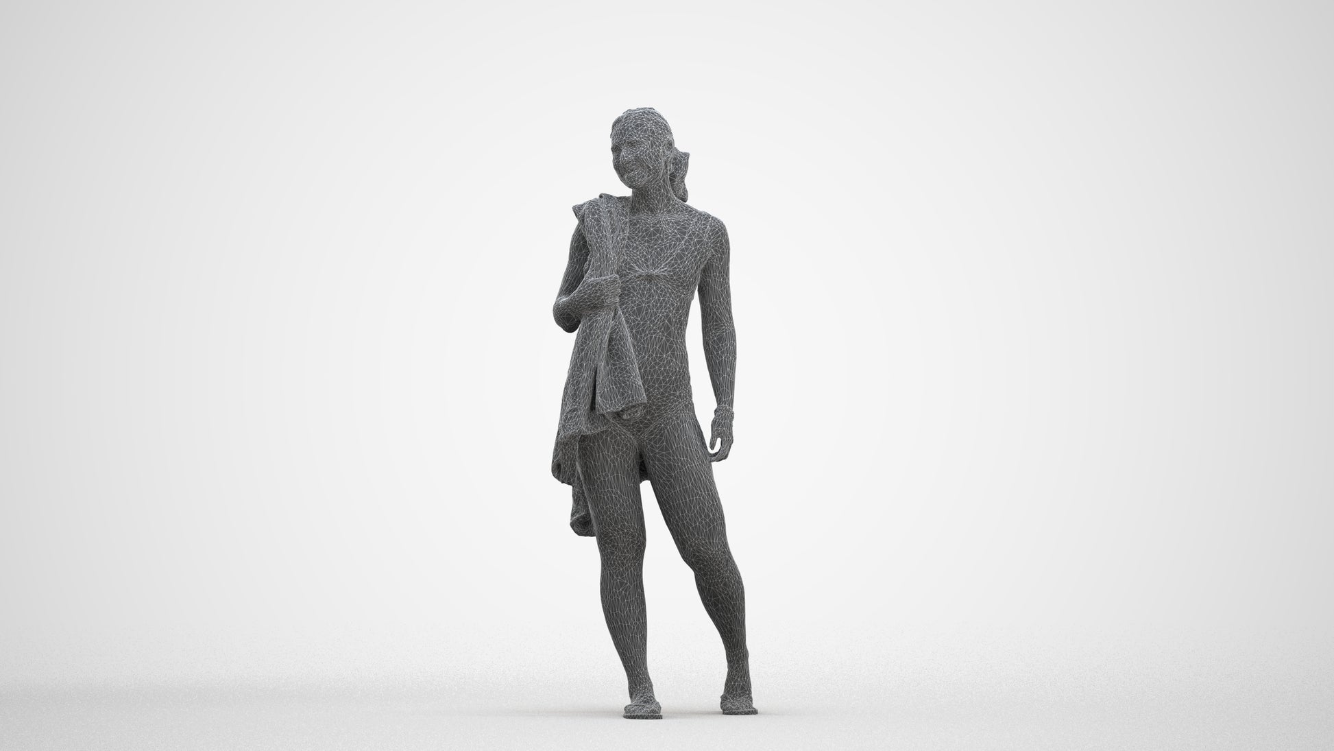 realistic 3D woman pool, scanned archviz people for Blender and 3ds Max, three-quarter front view render