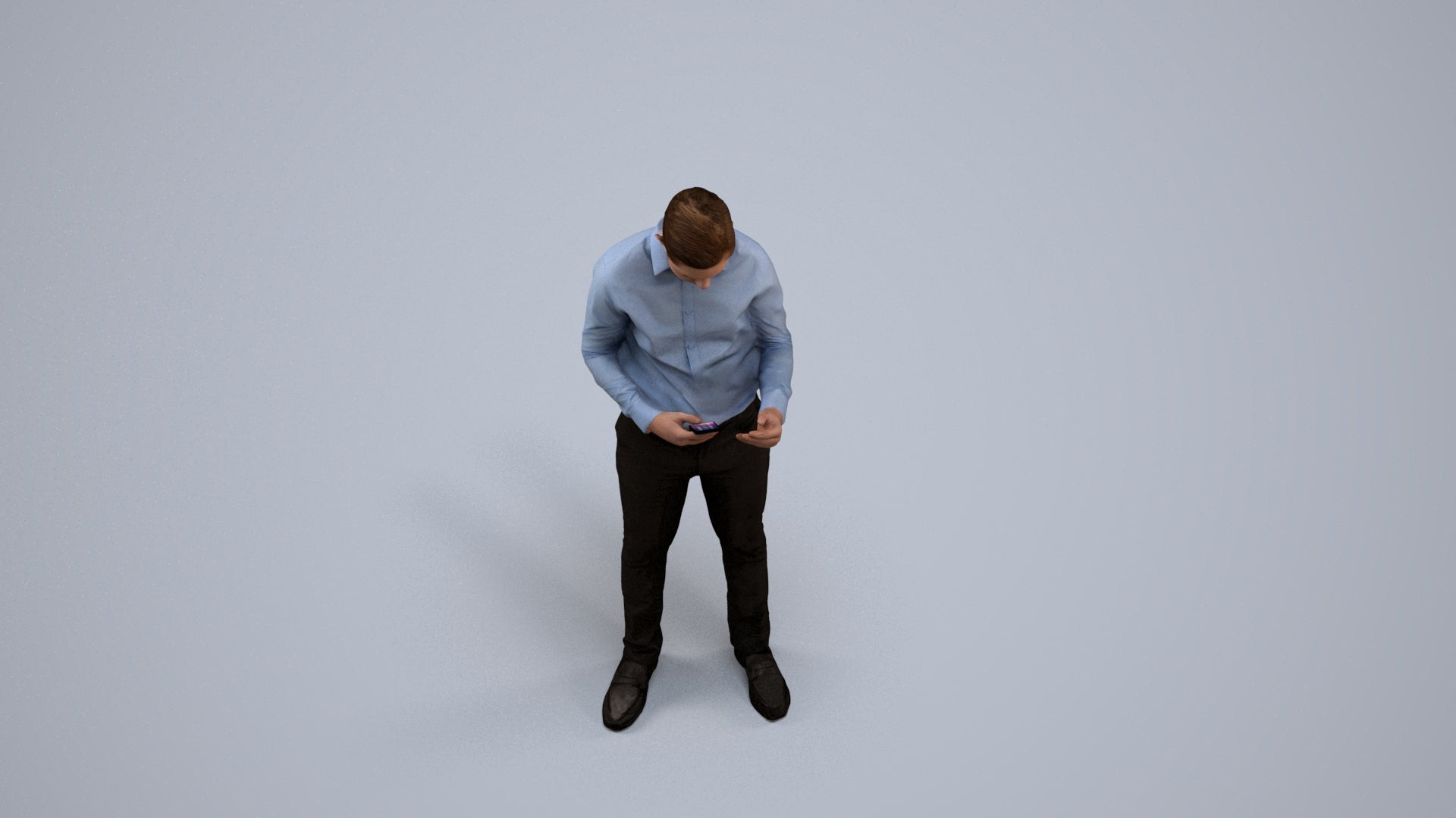 3D human model boy business kids, photogrammetry scanned person for archviz, back view render