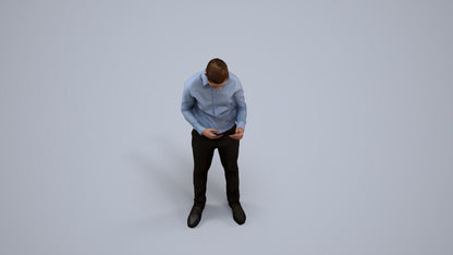 3D human model boy business kids, photogrammetry scanned person for archviz, back view render