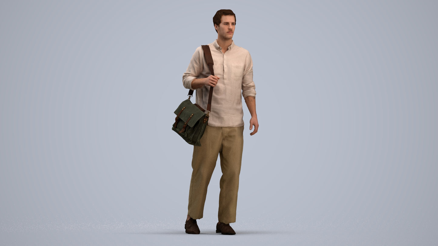 photogrammetry 3D man casual walking, realistic human model archviz FBX, standing pose render
