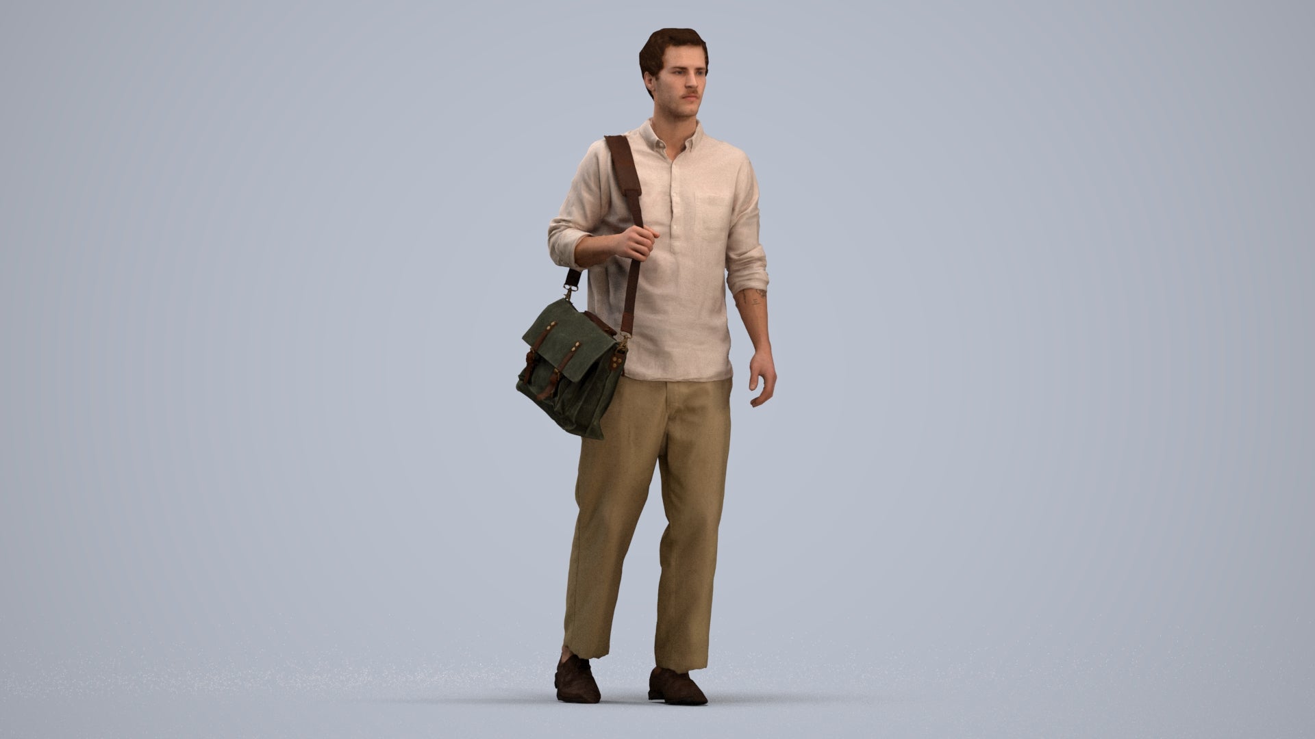 photogrammetry 3D man casual walking, realistic human model archviz FBX, standing pose render
