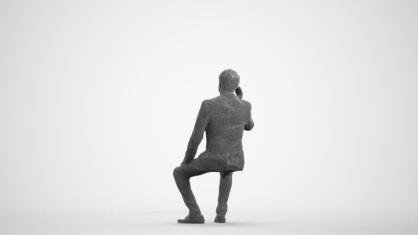 3D scanned man formalaffairs formal, photorealistic archviz people for Enscape and SketchUp, wireframe front view