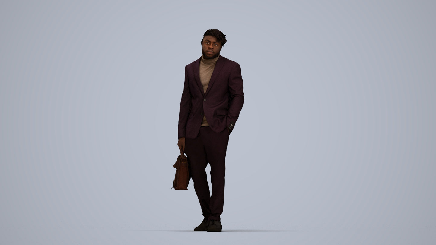 photogrammetry 3D man business walking, realistic human model archviz FBX, top-down view render