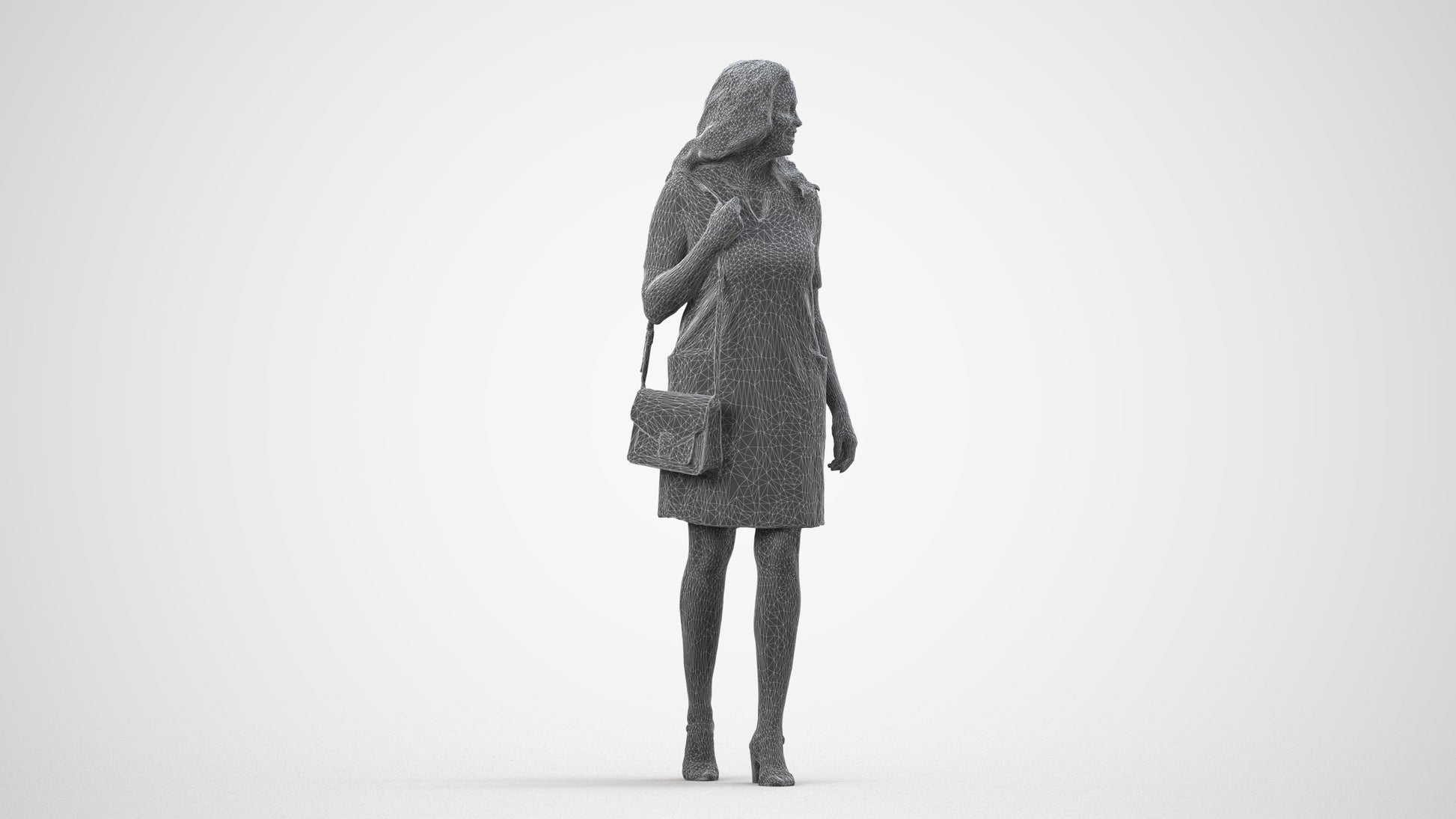 realistic 3D human woman casual walking, archviz people FBX OBJ for Blender, wireframe side view