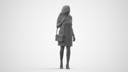 realistic 3D human woman casual walking, archviz people FBX OBJ for Blender, wireframe side view