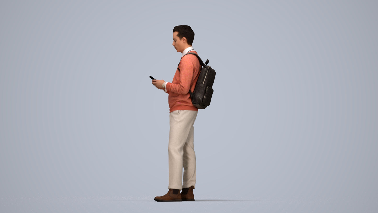 3D people model man casual standing, scanned human for 3ds Max rendering, top-down view render