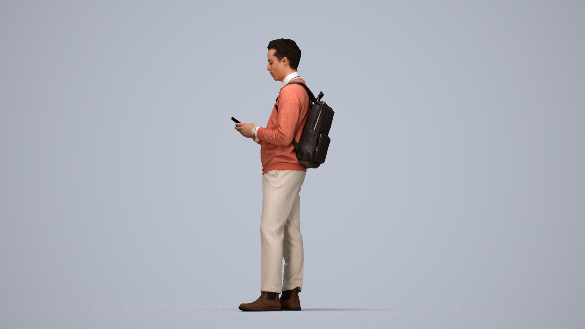3D people model man casual standing, scanned human for 3ds Max rendering, top-down view render