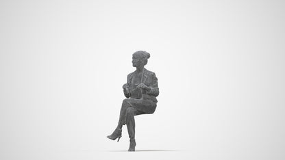 scanned 3D woman business sitting, photogrammetry people for Enscape and V-Ray, wireframe back view