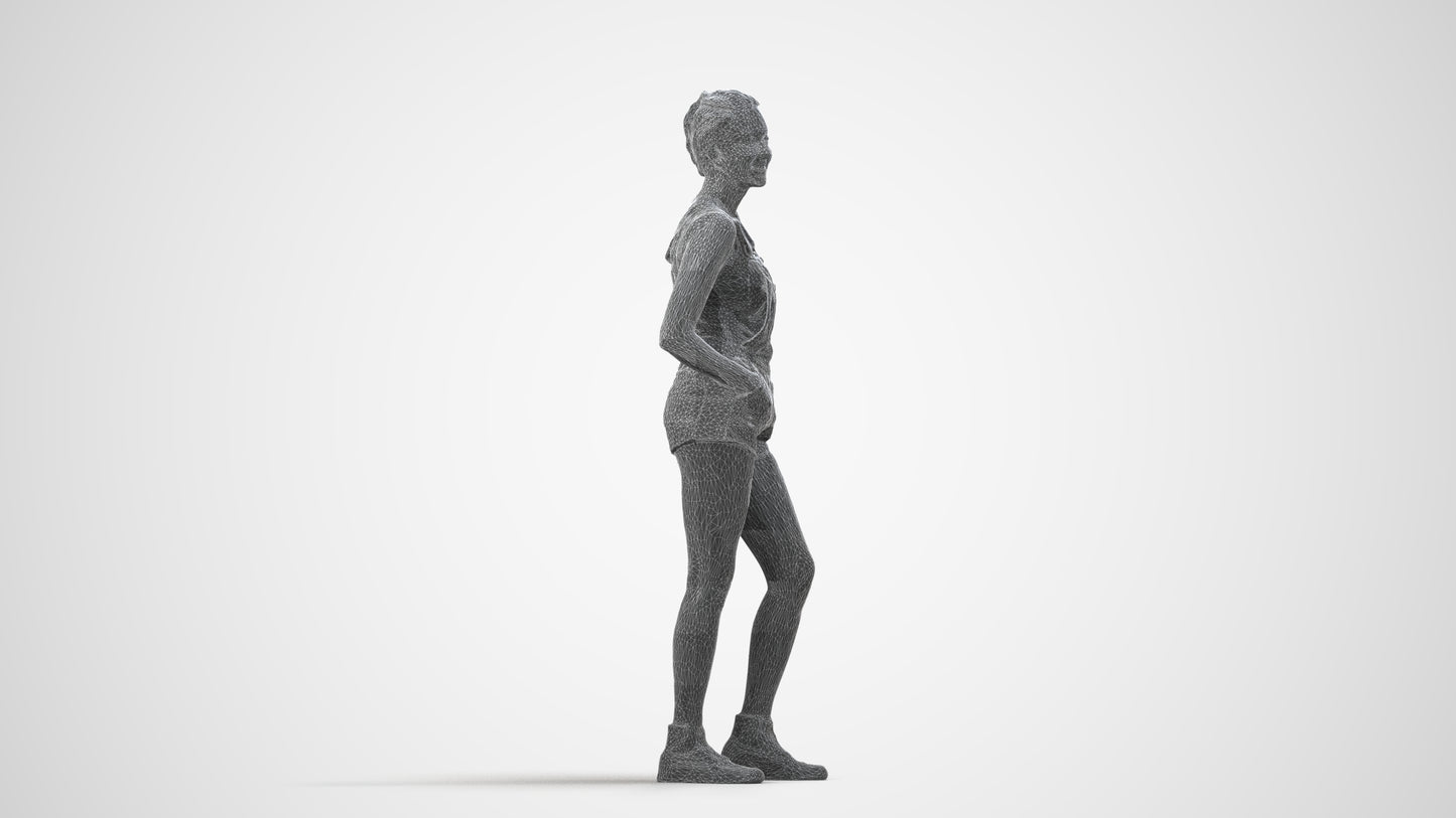 3D people model woman casual standing, scanned human for 3ds Max rendering, wireframe side view