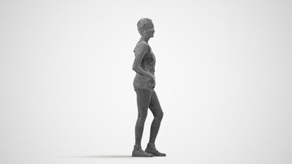 3D people model woman casual standing, scanned human for 3ds Max rendering, wireframe side view