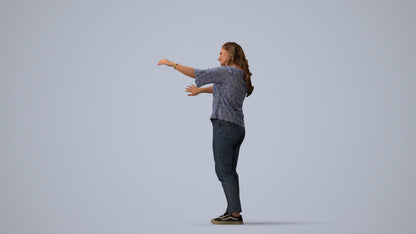 realistic 3D woman casual standing, scanned archviz people for Blender and 3ds Max, three-quarter view render