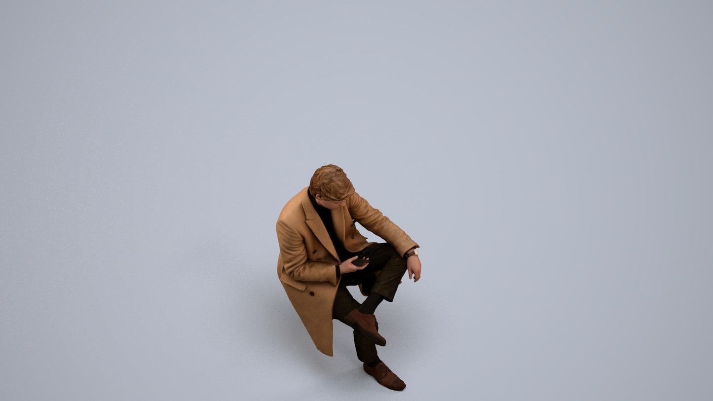 3D people model man business sitting, scanned human for 3ds Max rendering, back view render