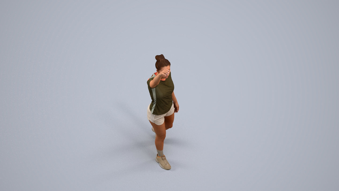 3D human model woman sport, photogrammetry scanned person for archviz, back view render