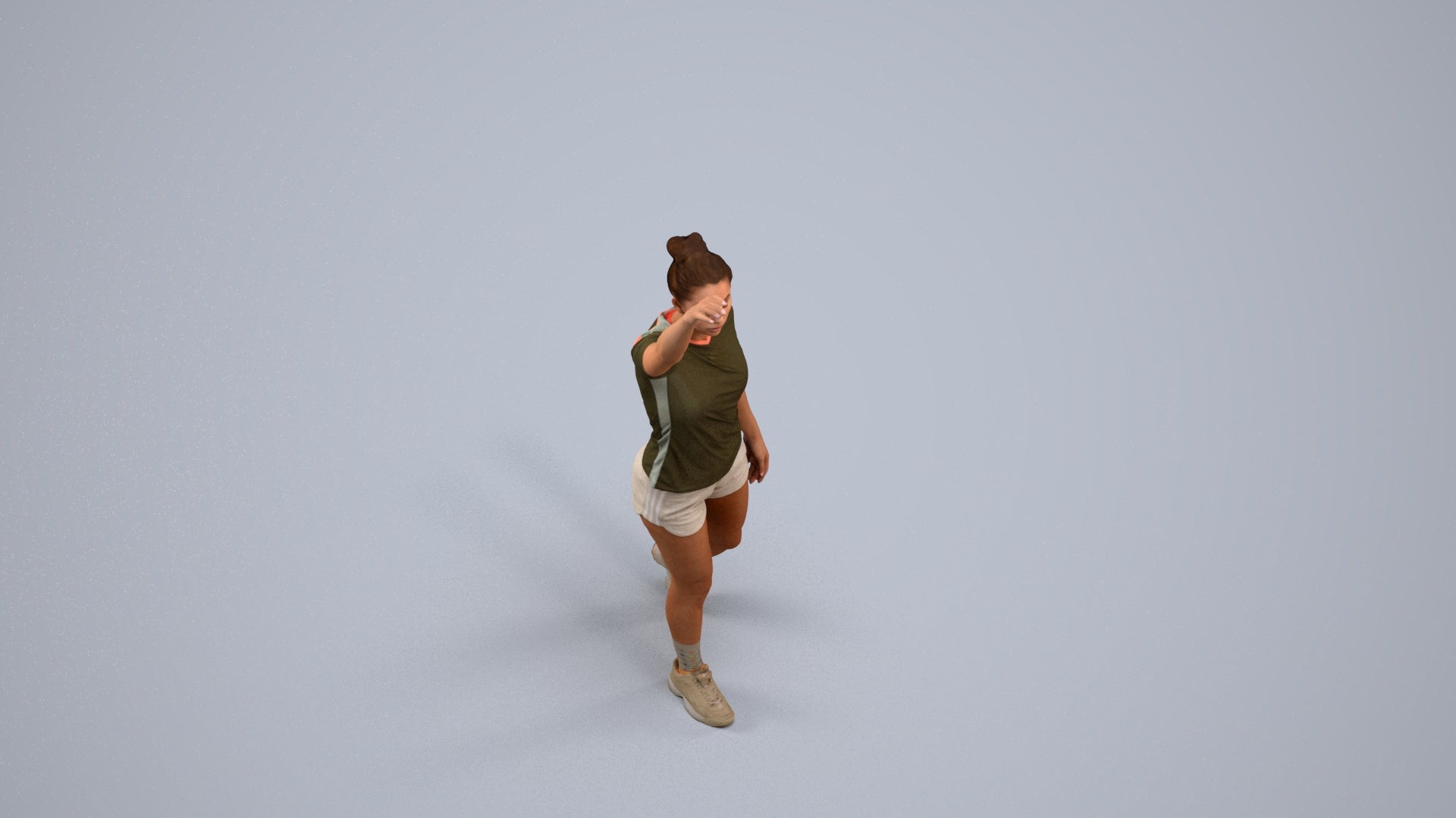 3D human model woman sport, photogrammetry scanned person for archviz, back view render