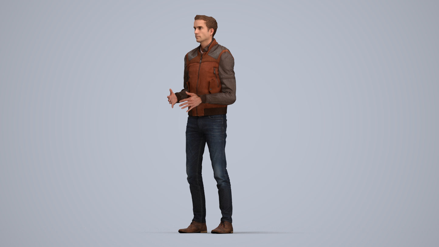 realistic 3D man casual business, scanned archviz people for Blender and 3ds Max, top-down view render