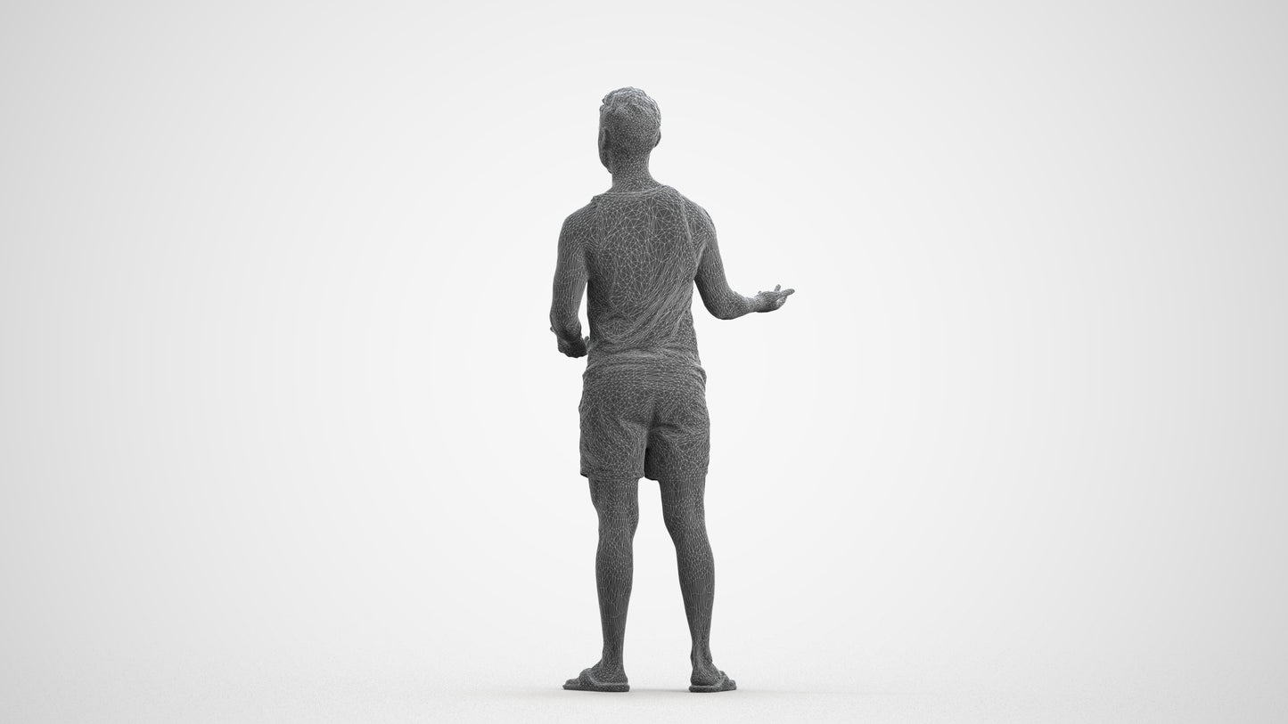 realistic 3D human man casual standing, archviz people FBX OBJ for Blender, wireframe front view