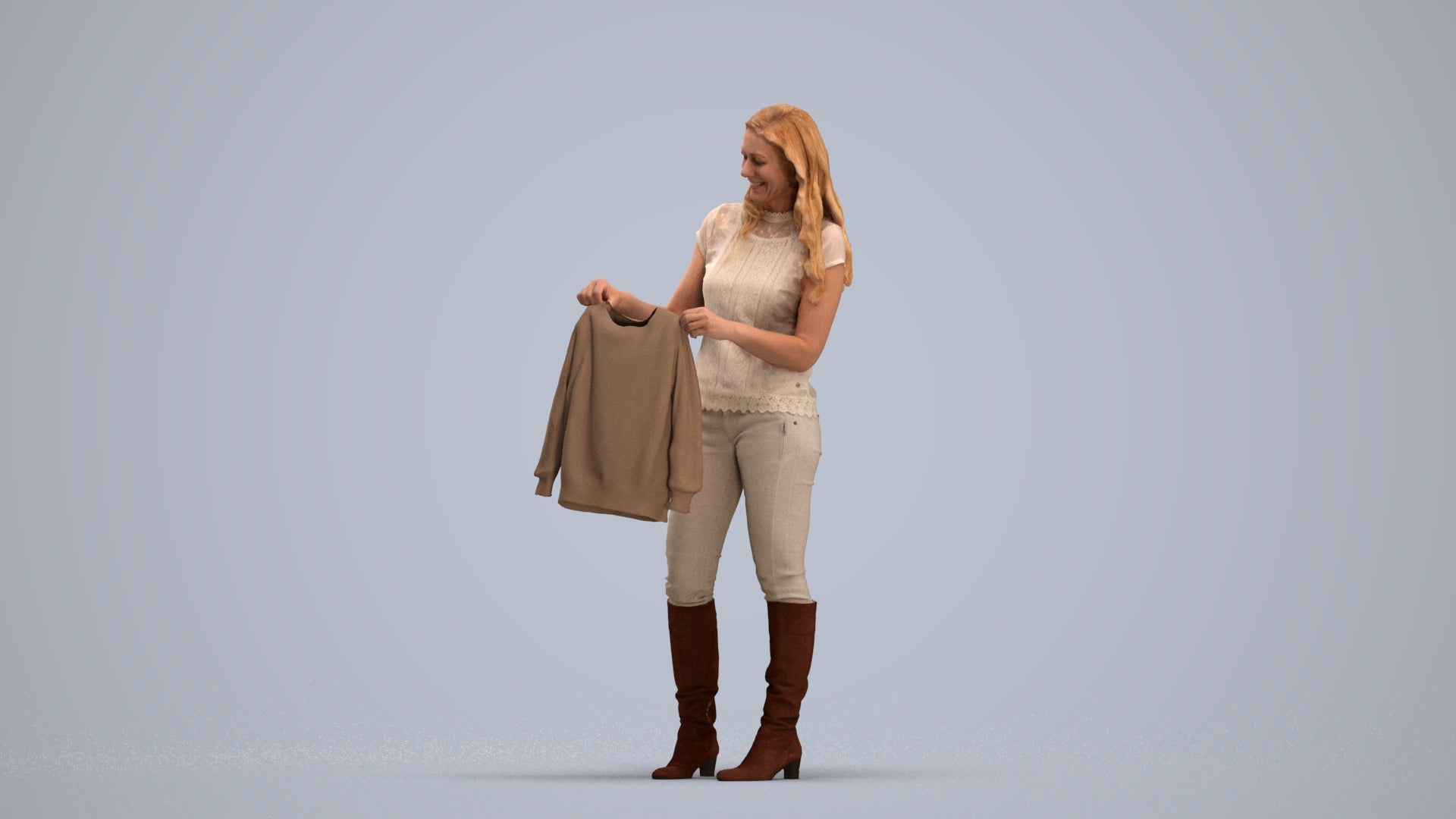 3D people model woman casual standing, scanned human for 3ds Max rendering, standing pose render