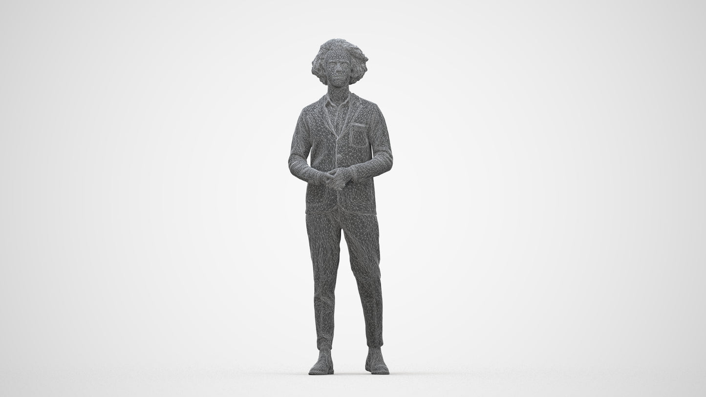 photogrammetry 3D man casual standing, realistic human model archviz FBX, wireframe back view