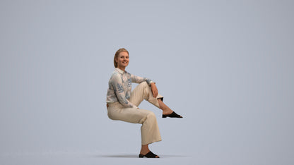 scanned 3D woman casual sitting, photogrammetry people for Enscape and V-Ray, standing pose render