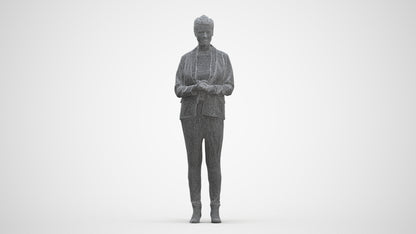 realistic 3D human woman business standing, archviz people FBX OBJ for Blender, three-quarter front view render