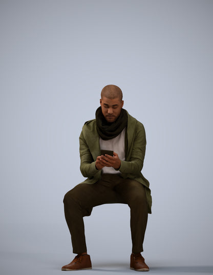 realistic 3D man casual sitting, scanned archviz people for Blender and 3ds Max
