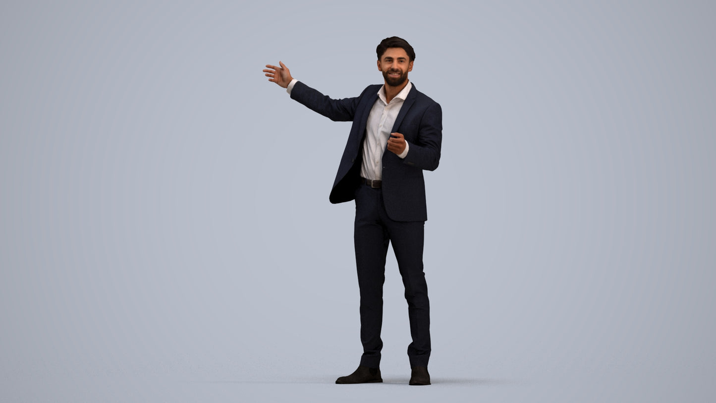 realistic 3D man business, scanned archviz people for Blender and 3ds Max, standing pose render