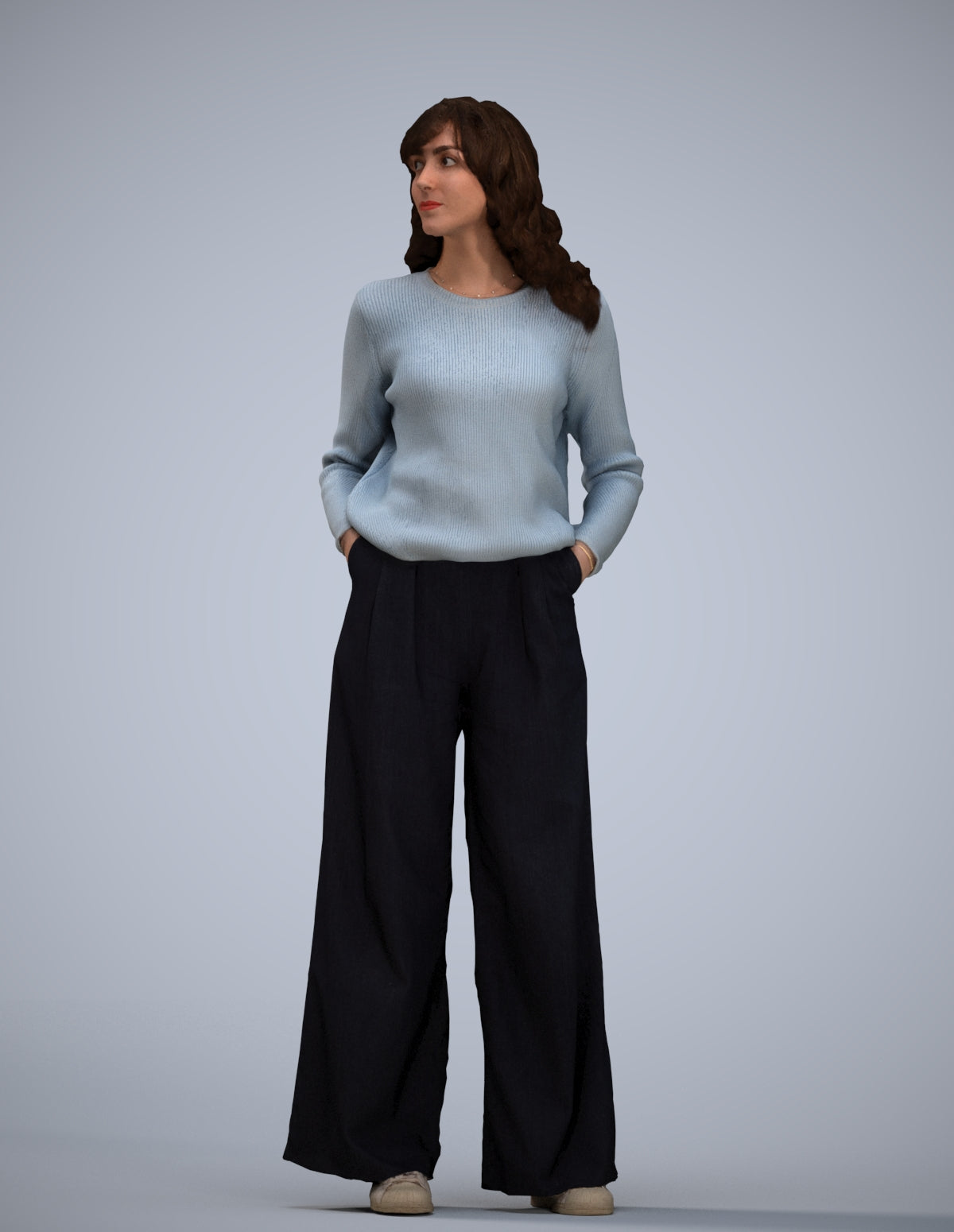 scanned 3D woman casual standing, photogrammetry people for Enscape and V-Ray