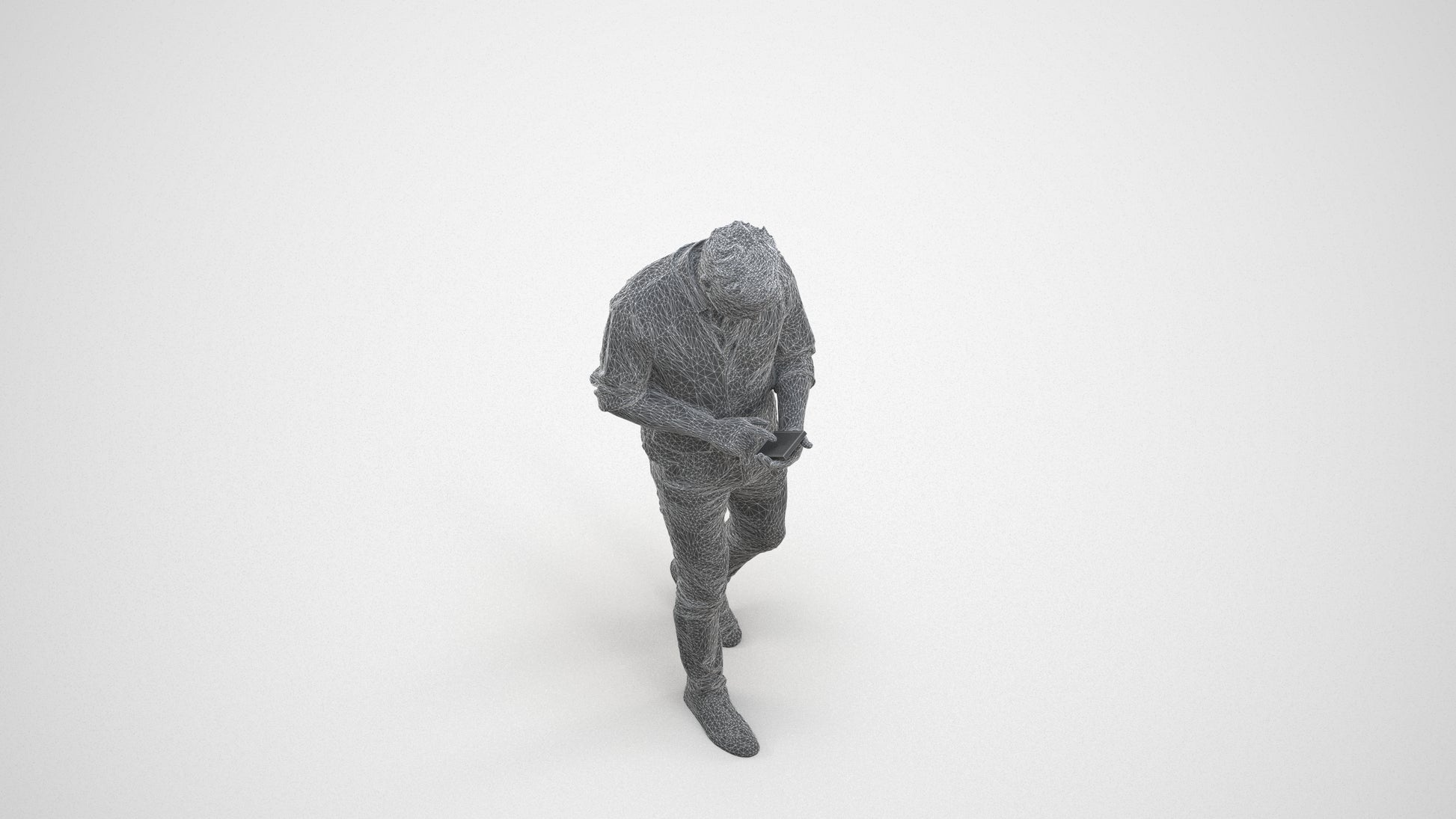 scanned 3D man casual walking, photogrammetry people for Enscape and V-Ray, wireframe three-quarter view