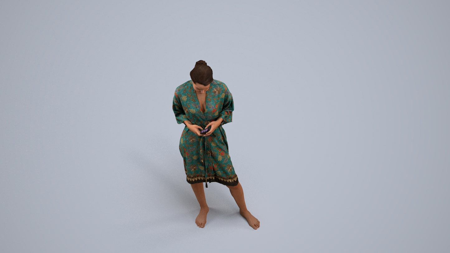 realistic 3D woman casual bathroom, scanned archviz people for Blender and 3ds Max, back view render