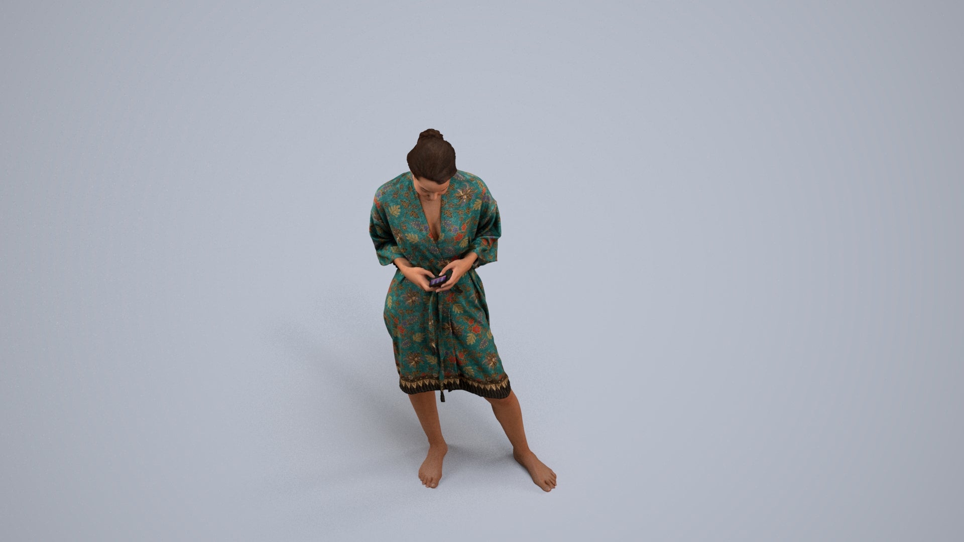 realistic 3D woman casual bathroom, scanned archviz people for Blender and 3ds Max, back view render