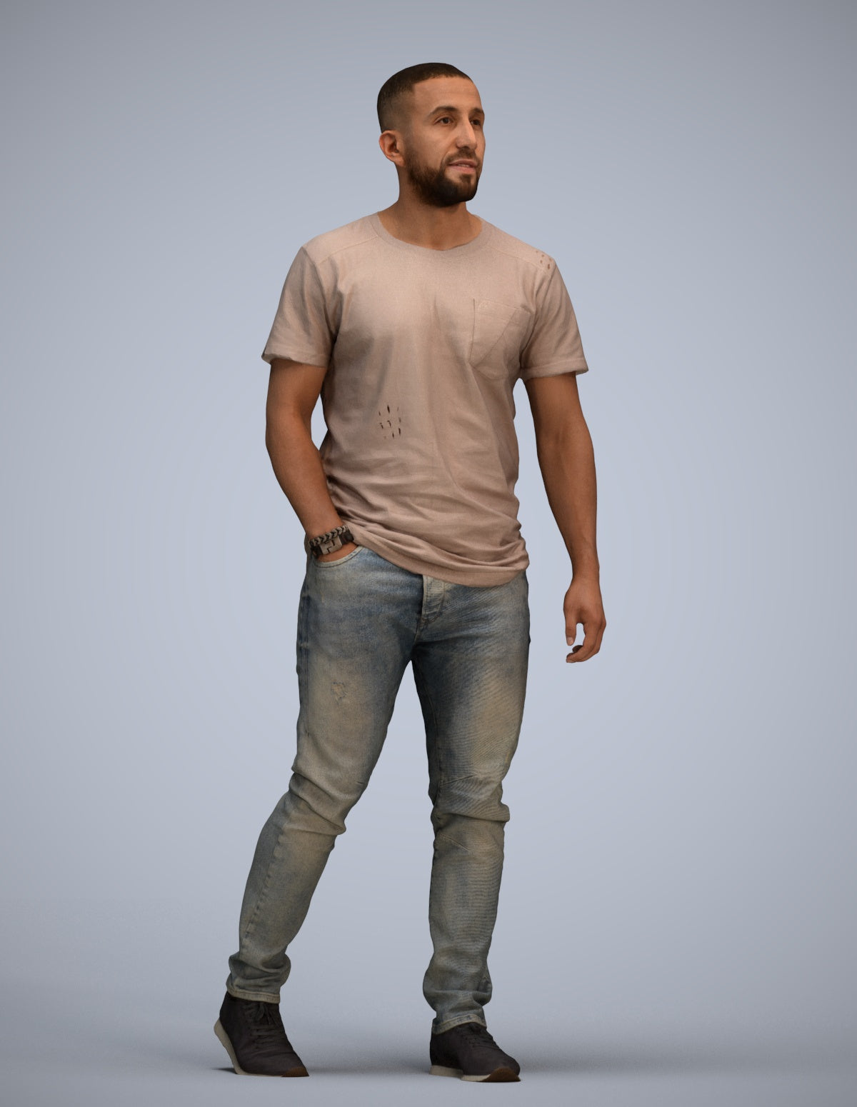 scanned 3D man casual walking, photogrammetry people for Enscape and V-Ray