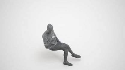 scanned 3D woman casual sitting, photogrammetry people for Enscape and V-Ray, wireframe three-quarter view