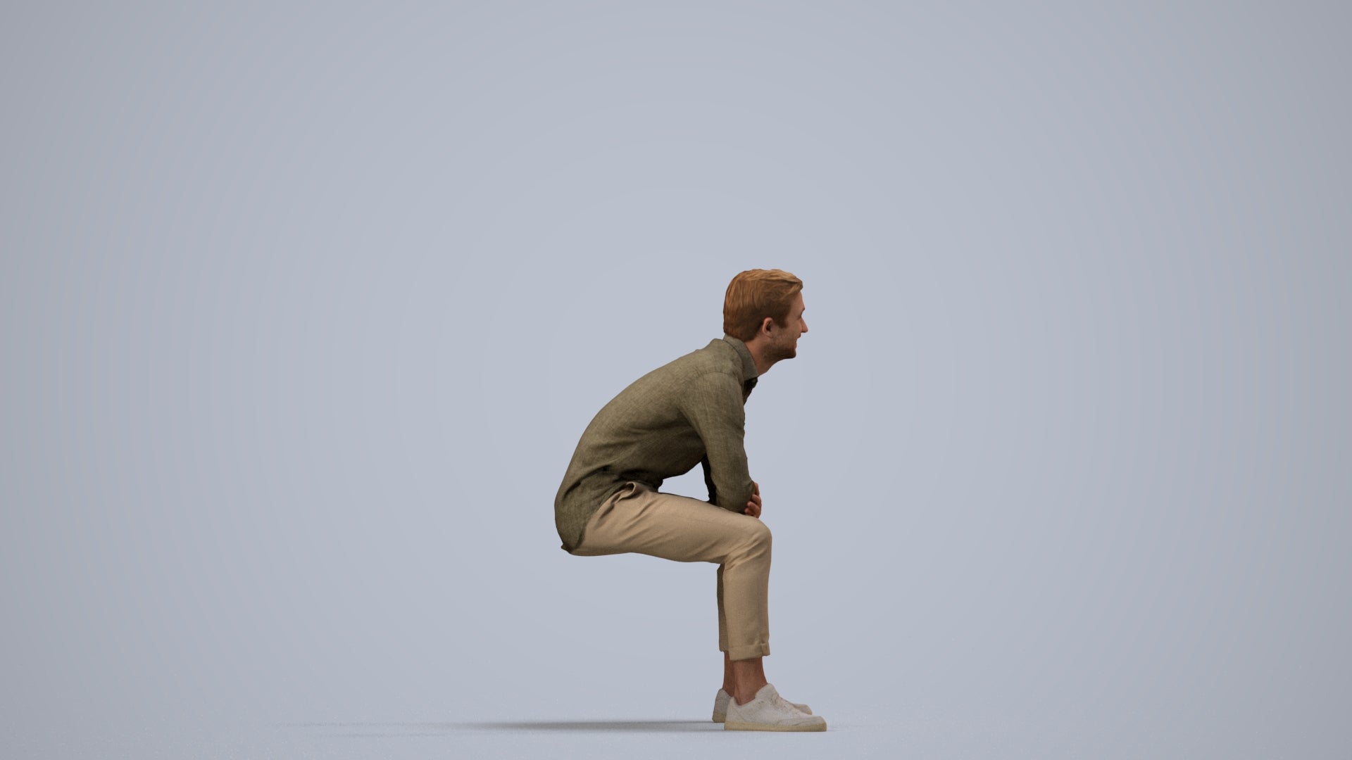 3D scanned man sitting casual, photorealistic archviz people for Enscape and SketchUp, side view render