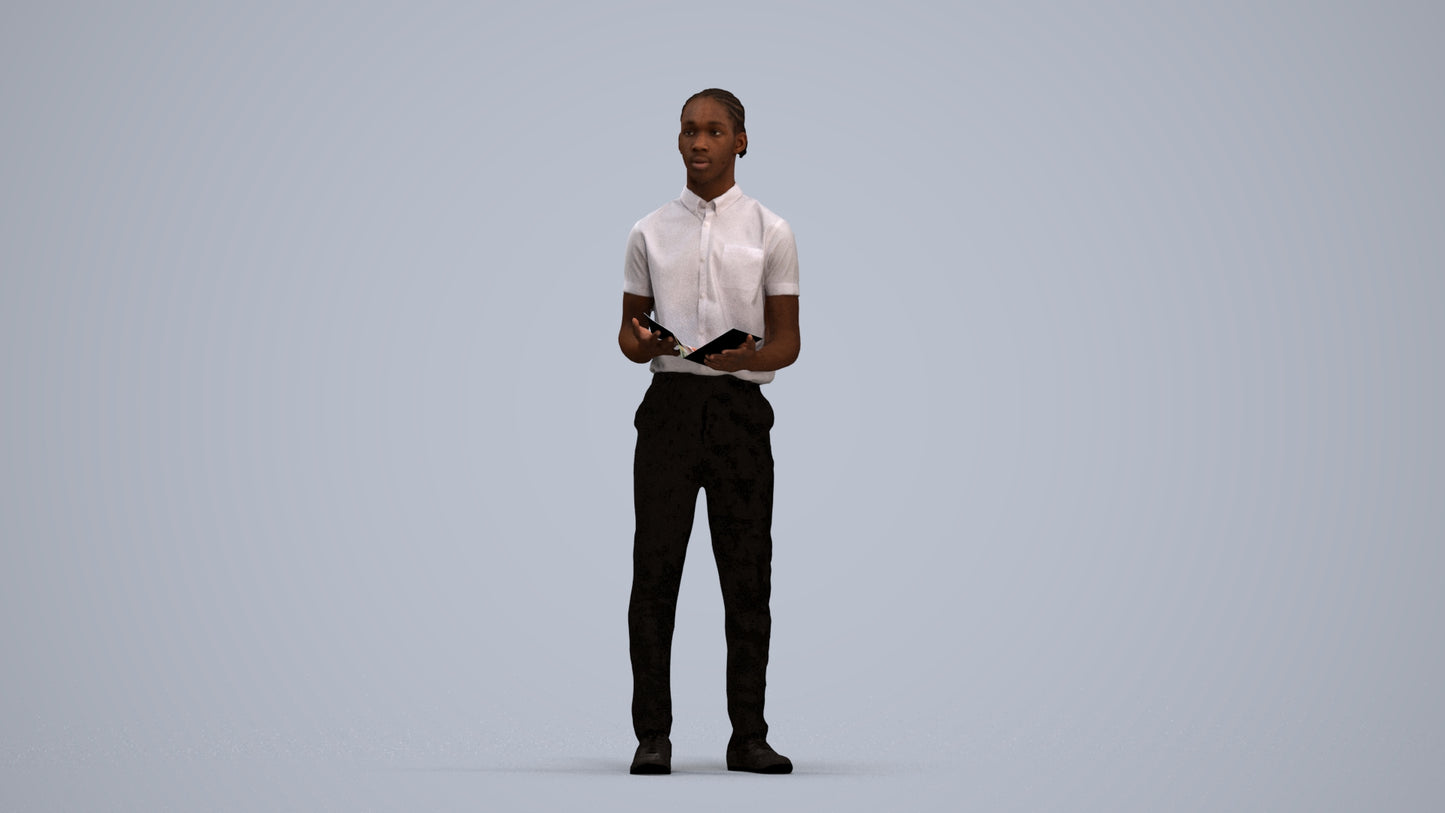 realistic 3D boy hospitality, scanned archviz people for Blender and 3ds Max, standing pose render