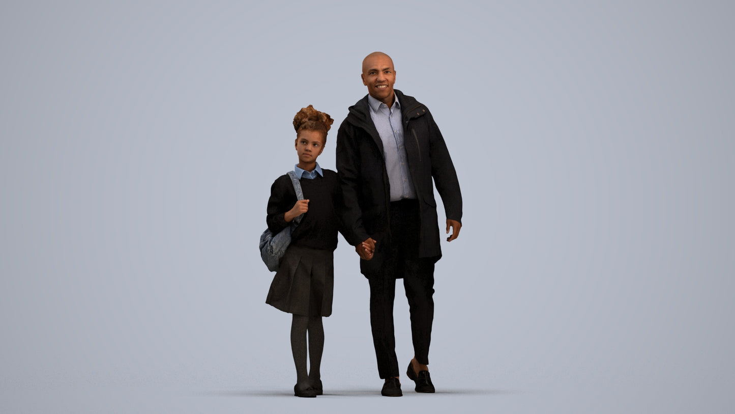 realistic 3D human girl kids, archviz people FBX OBJ for Blender, standing pose render
