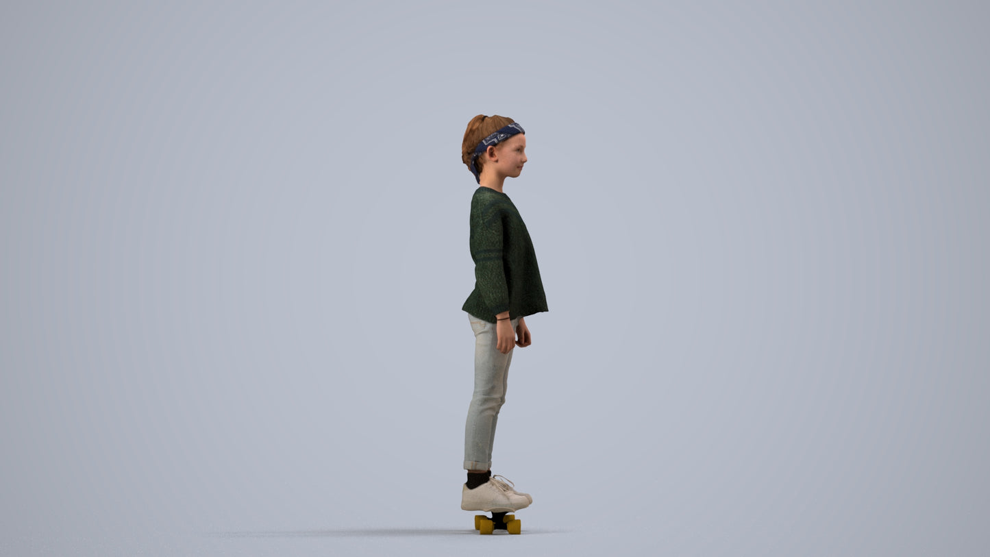 scanned 3D girl casual kids, photogrammetry people for Enscape and V-Ray, side view render