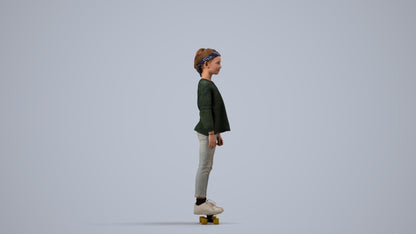scanned 3D girl casual kids, photogrammetry people for Enscape and V-Ray, side view render