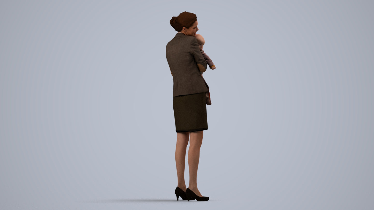 scanned 3D girl business kids, photogrammetry people for Enscape and V-Ray, side view render