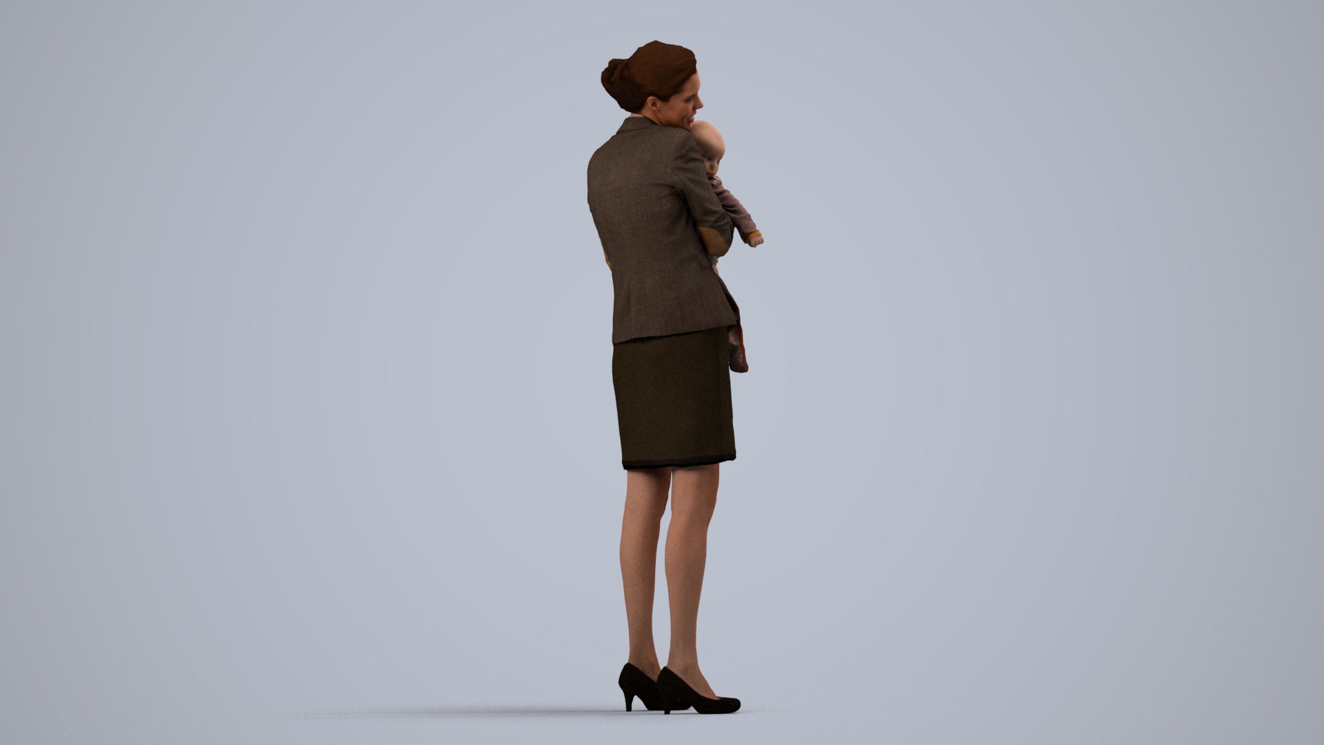 scanned 3D girl business kids, photogrammetry people for Enscape and V-Ray, side view render