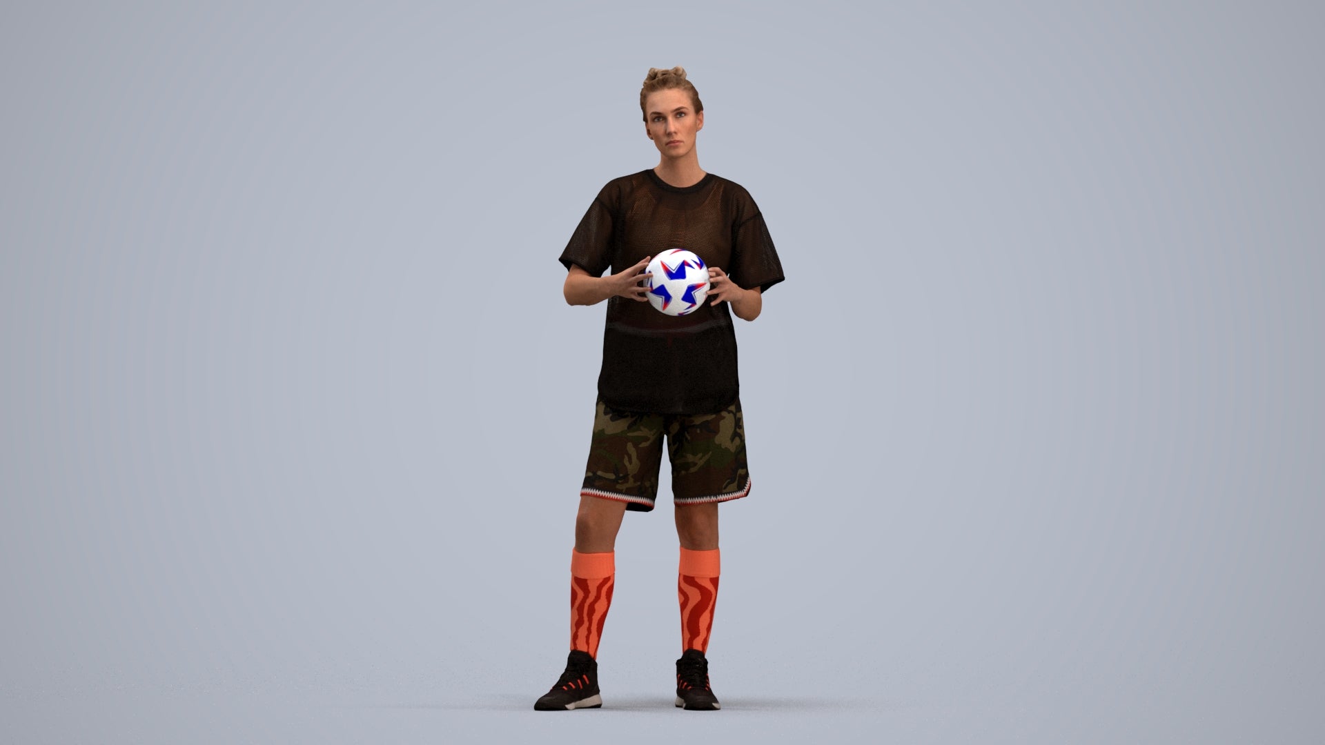 3D people model woman sport, scanned human for 3ds Max rendering, standing pose render