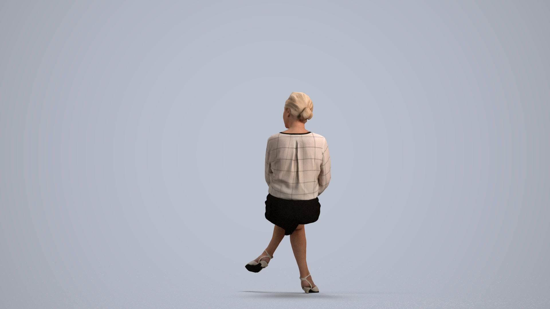 realistic 3D senior woman business sitting, scanned archviz people for Blender and 3ds Max, front view render