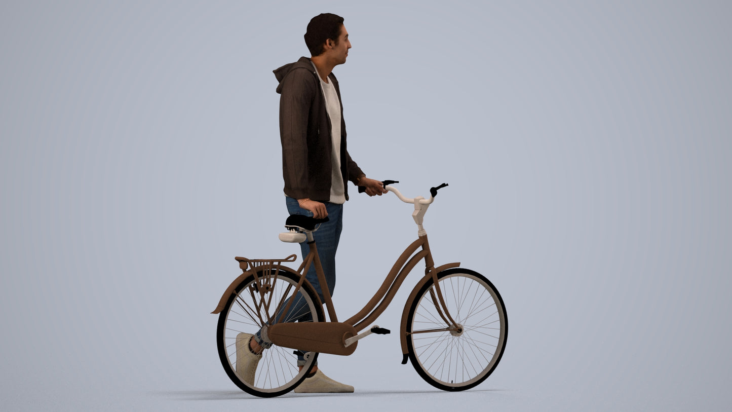 scanned 3D man casual cycling, photogrammetry people for Enscape and V-Ray, side view render