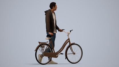scanned 3D man casual cycling, photogrammetry people for Enscape and V-Ray, side view render
